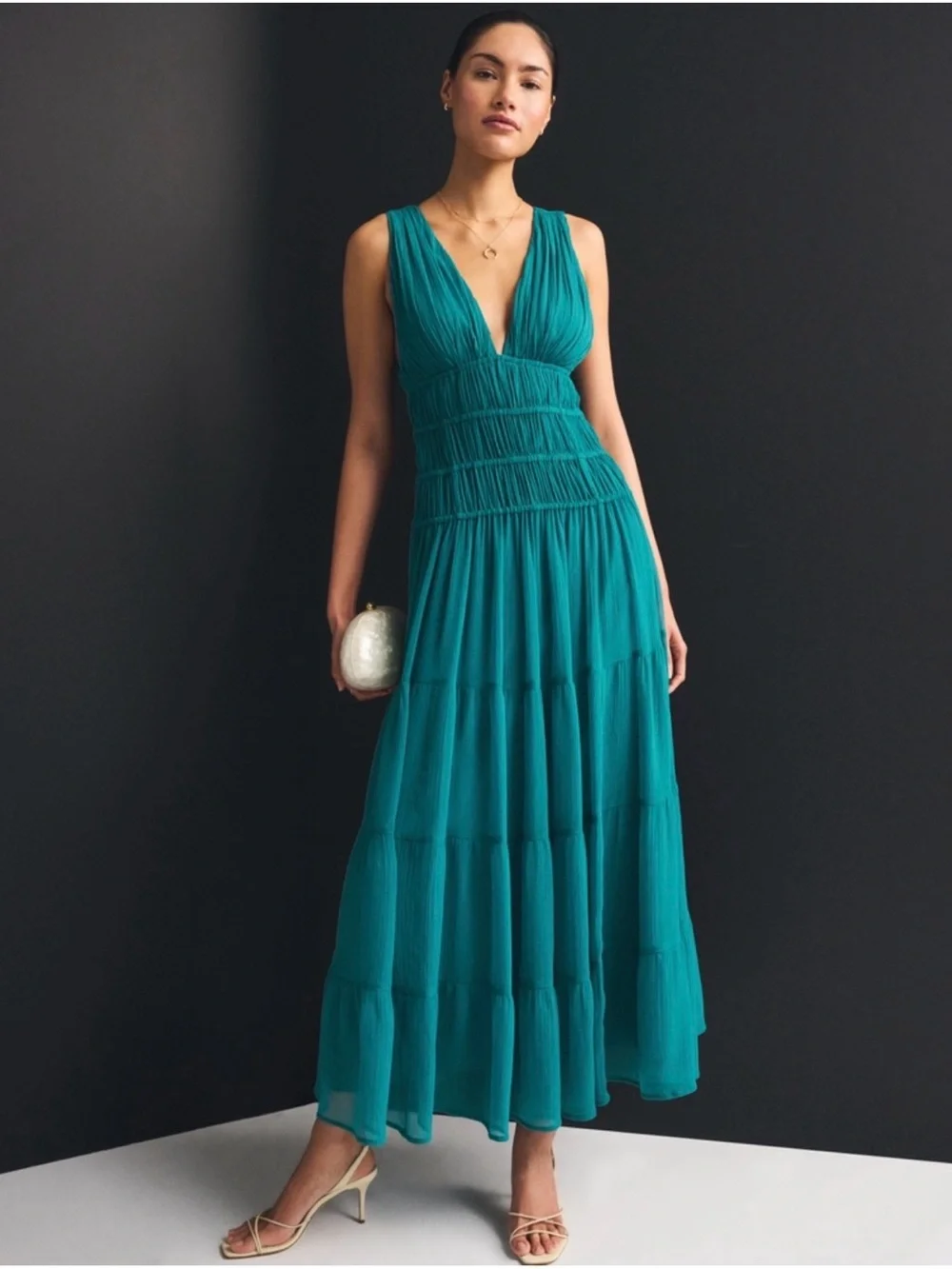 Abercrombie & Fitch Teal Tiered Maxi Dress XS Petite NWT